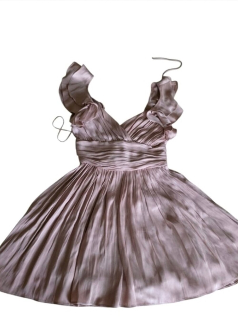 Blush Pink Pleated Ruffled Mini Dress Size S Coquette Romantic Party - Picture 4 of 8